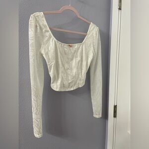 dELiA*s White Floral Jacquard Long Sleeve Crop Top